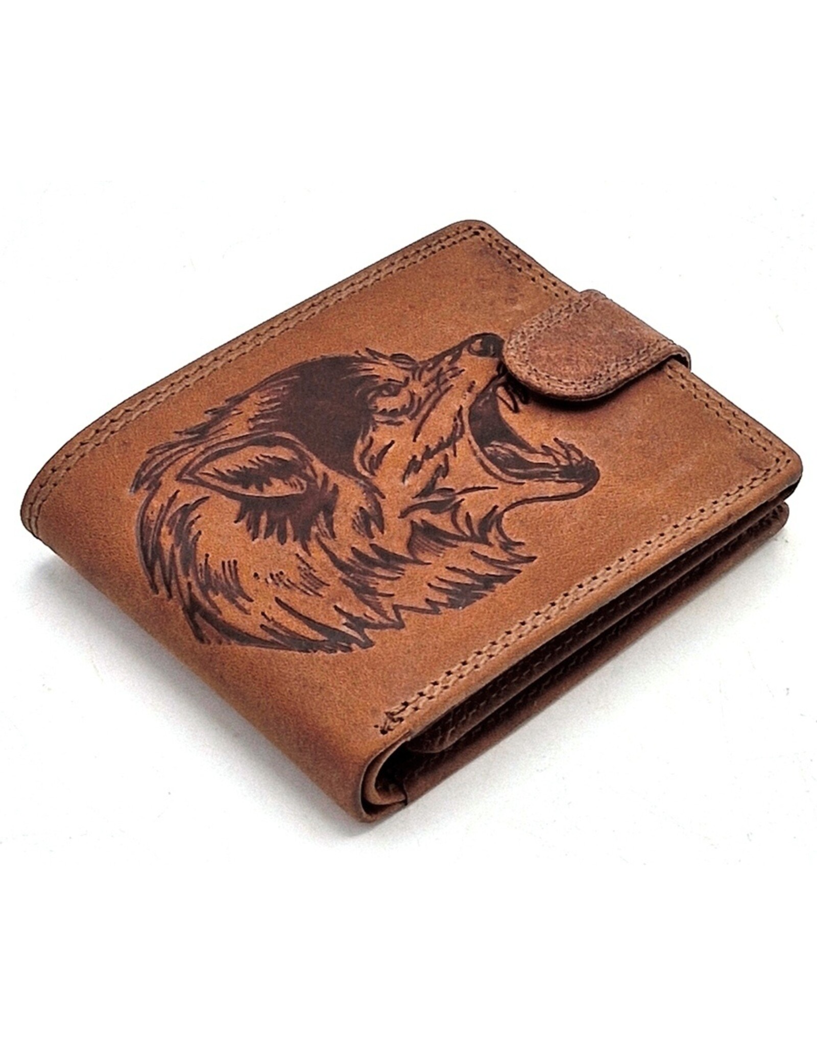 LW Leather Wallets - Leather Wallet with Wolf's Head