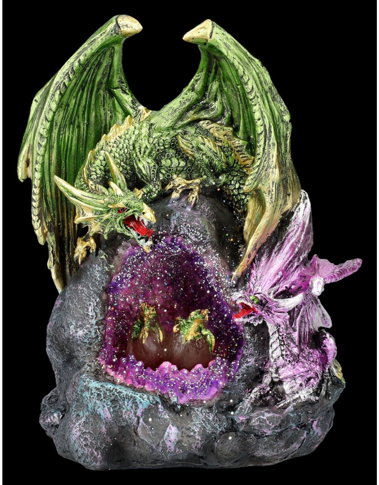 VG Giftware & Lifestyle - Draken op Rots Kristallen Geode met LED-licht 21cm