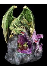 VG Giftware & Lifestyle - Dragons on Rock Crystal Geode with LED Light 21cm