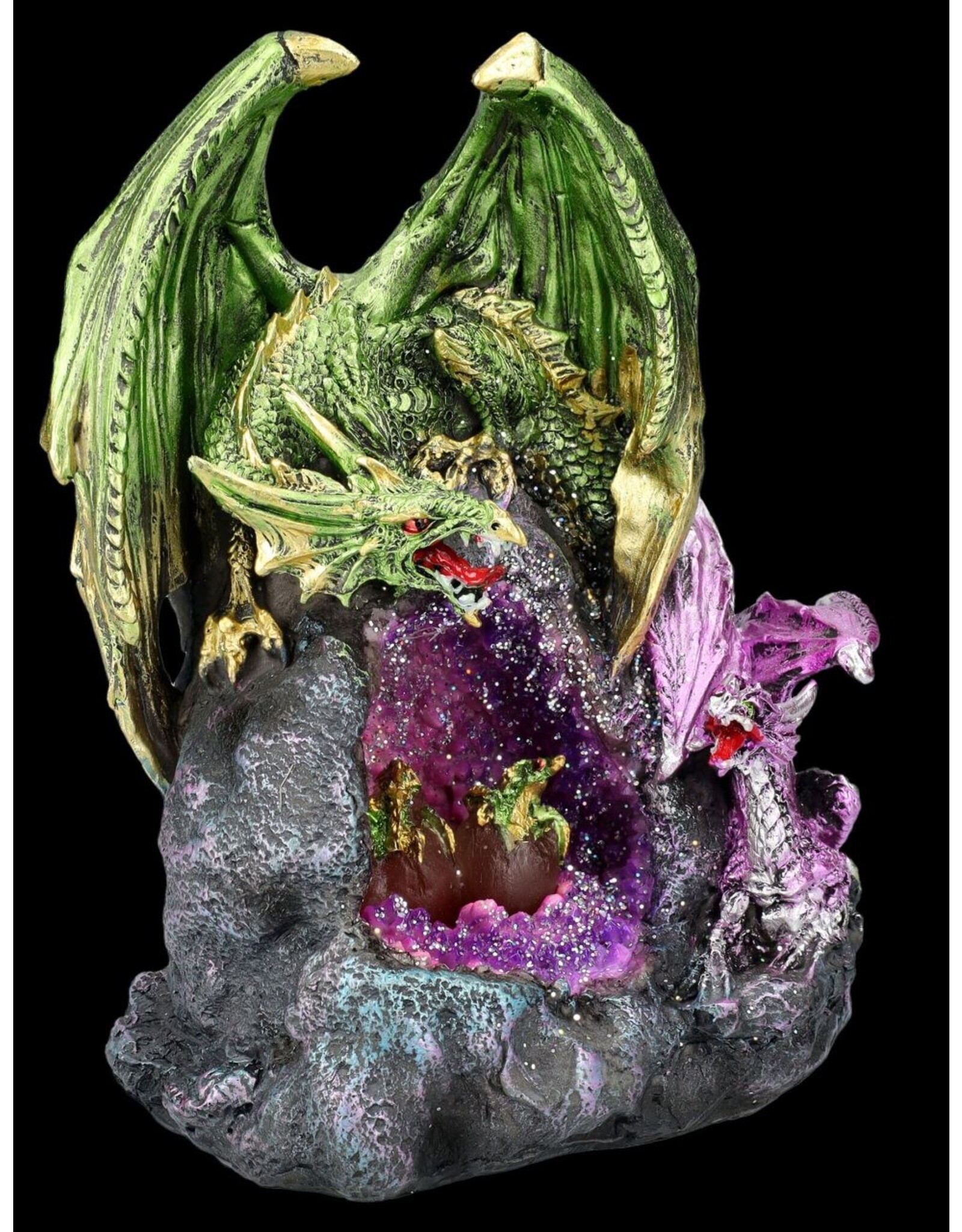 VG Giftware & Lifestyle - Draken op Rots Kristallen Geode met LED-licht 21cm