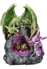 VG Giftware & Lifestyle - Dragons on Rock Crystal Geode with LED Light 21cm
