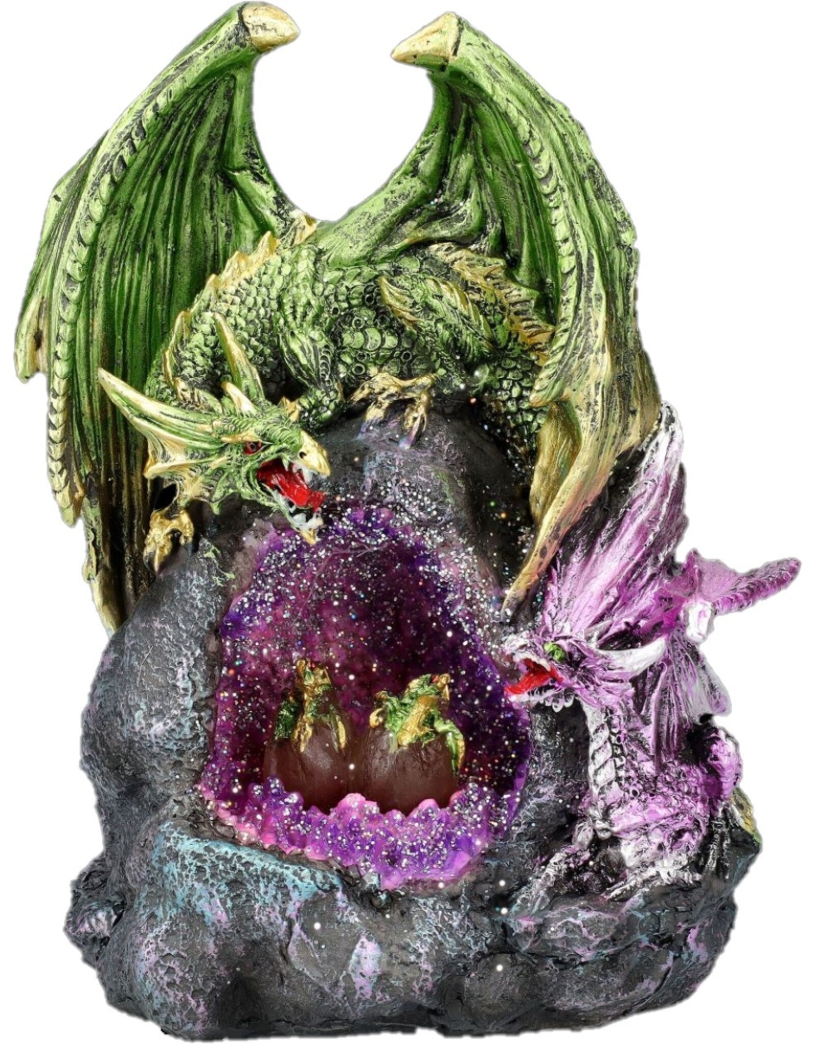 VG Giftware & Lifestyle - Dragons on Rock Crystal Geode with LED Light 21cm