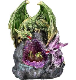 VG Dragons on Rock Crystal Geode with LED Light 21cm