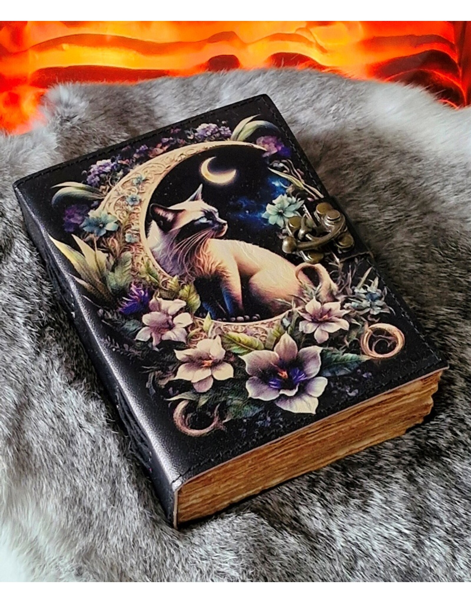 BB Miscellaneous - Cat on the Crescent Leather Journal 18x13cm