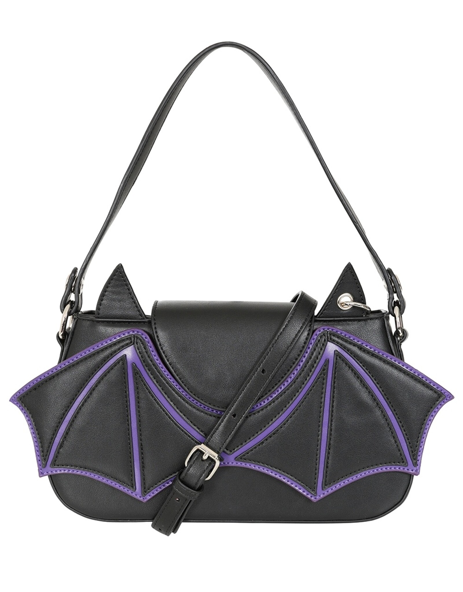 Banned Gothic bags Steampunk bags - Banned Batwing Charm Handbag black/purple