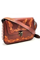 Trukado Leather bags - Leather Saddle Bag with Floral Embossing and Hook