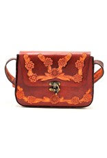 Trukado Leather bags - Leather Saddle Bag with Floral Embossing and Hook