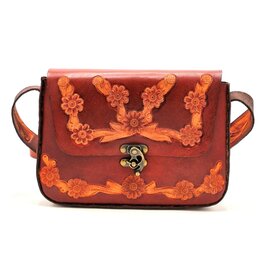 Trukado Leather Saddle Bag with Floral Embossing and Hook