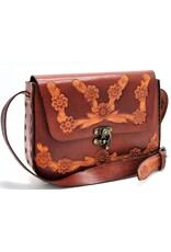 Trukado Leather bags - Leather Saddle Bag with Floral Embossing and Hook