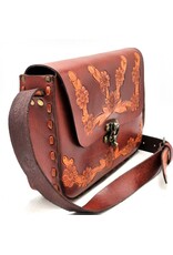 Trukado Leather bags - Leather Saddle Bag with Floral Embossing and Hook