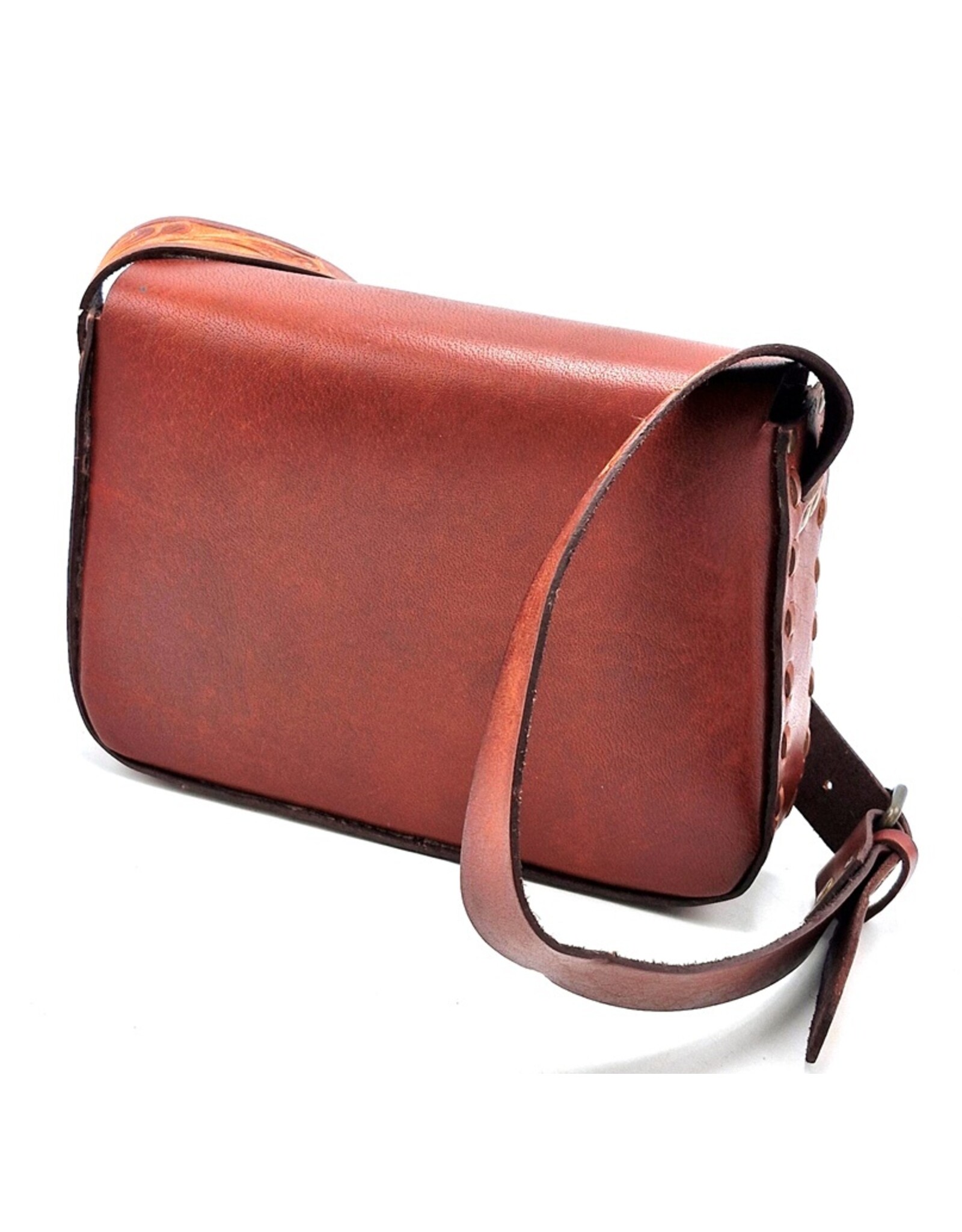 Trukado Leather bags - Leather Saddle Bag with Floral Embossing and Hook