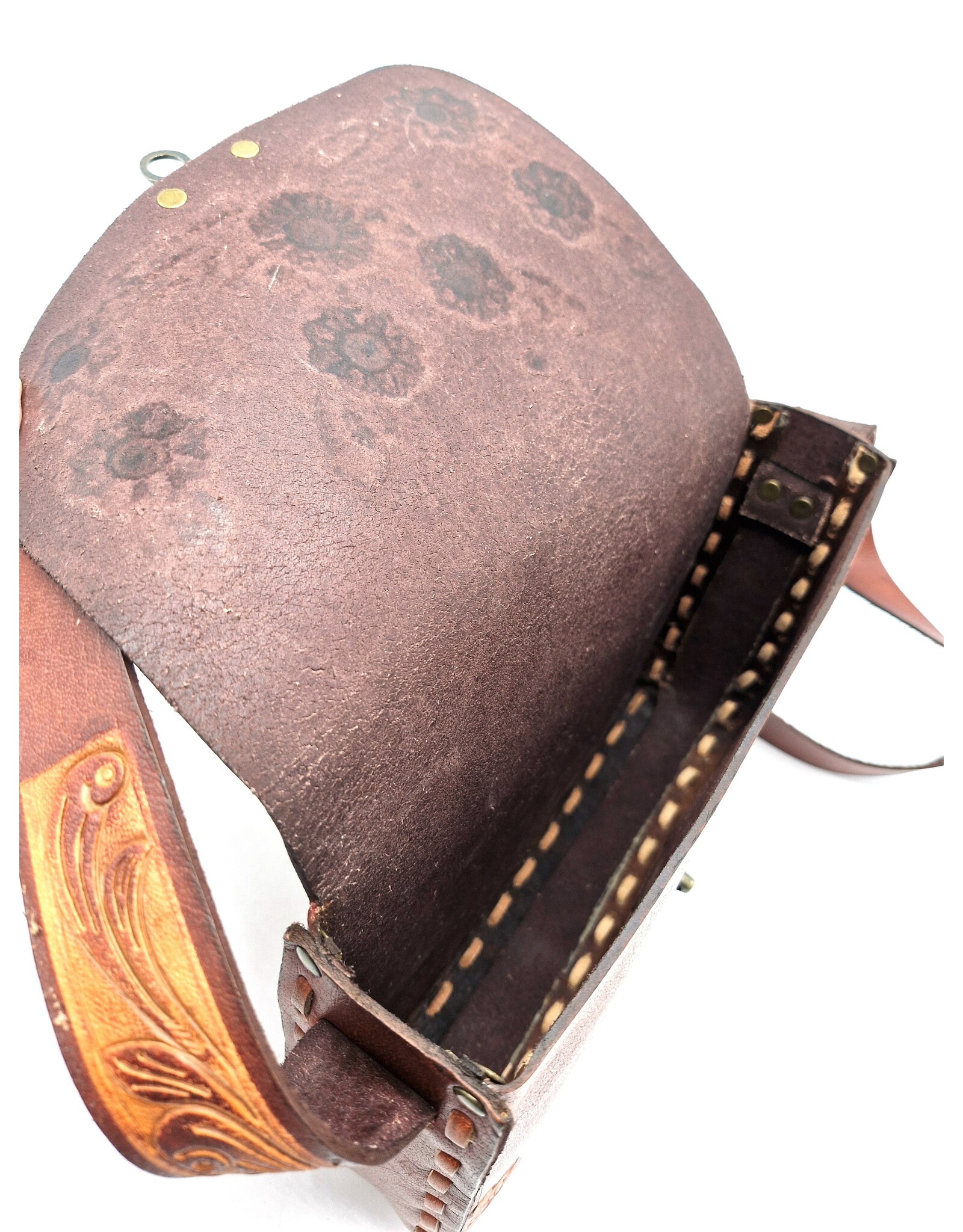 Trukado Leren tassen - Leren Zadeltas met Bloemen reliëf en haakje