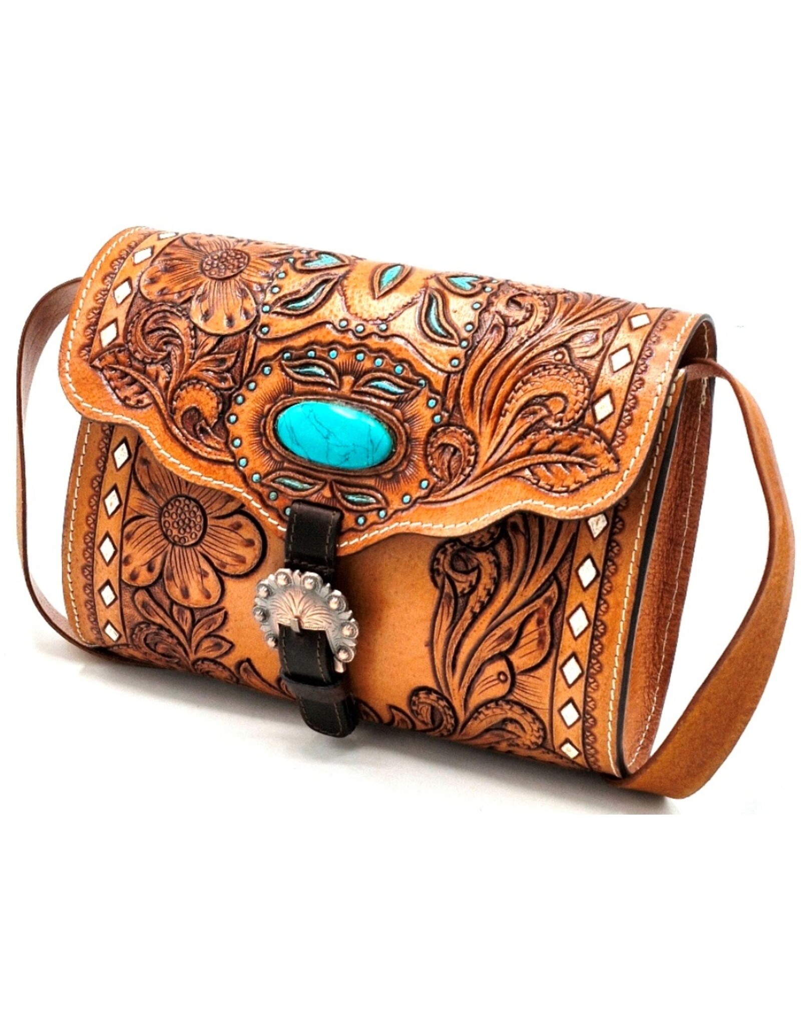 Trukado Leather bags - Leather Shoulder bag with Authentic Flower relief
