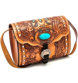 Trukado Leren Schoudertas met Authentiek Bloemreliëf