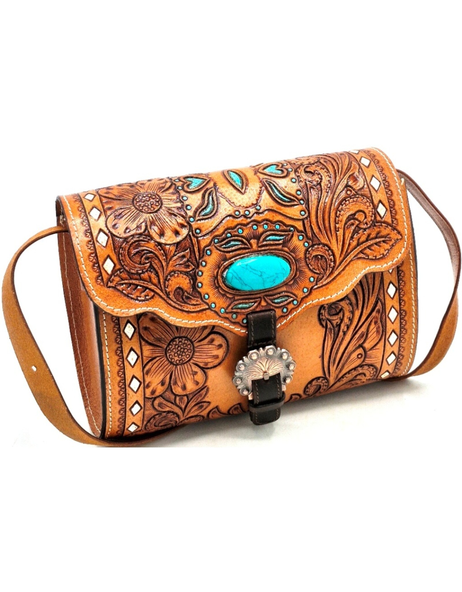 Trukado Leather bags - Leather Shoulder bag with Authentic Flower relief