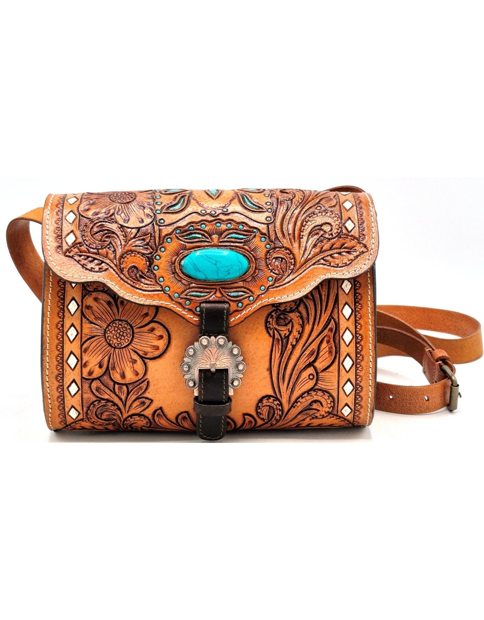 Trukado Leather bags - Leather Shoulder bag with Authentic Flower relief