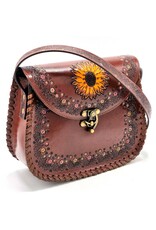 Trukado Leren schoudertassen Leren crossbody tassen - Leren Zadeltas met reliëf Zonnebloem en Haakje