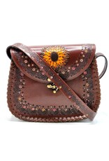 Trukado Leather Shoulder bags  leather crossbody bags - Leather Saddle Bag with Embossed Sunflower and Hook
