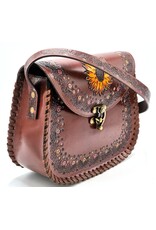 Trukado Leren schoudertassen Leren crossbody tassen - Leren Zadeltas met reliëf Zonnebloem en Haakje