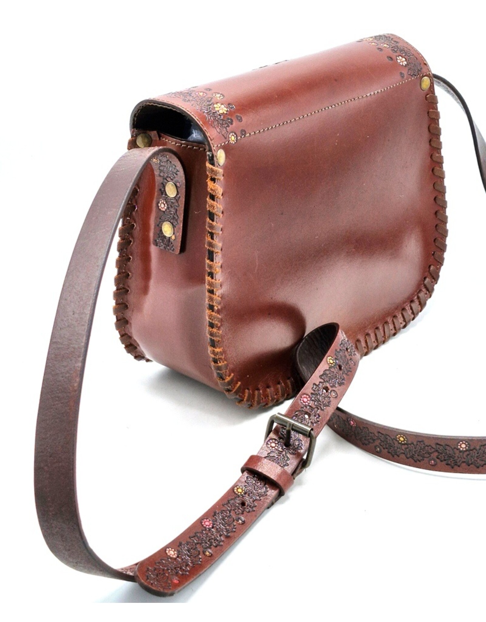 Trukado Leather Shoulder bags  leather crossbody bags - Leather Saddle Bag with Embossed Sunflower and Hook