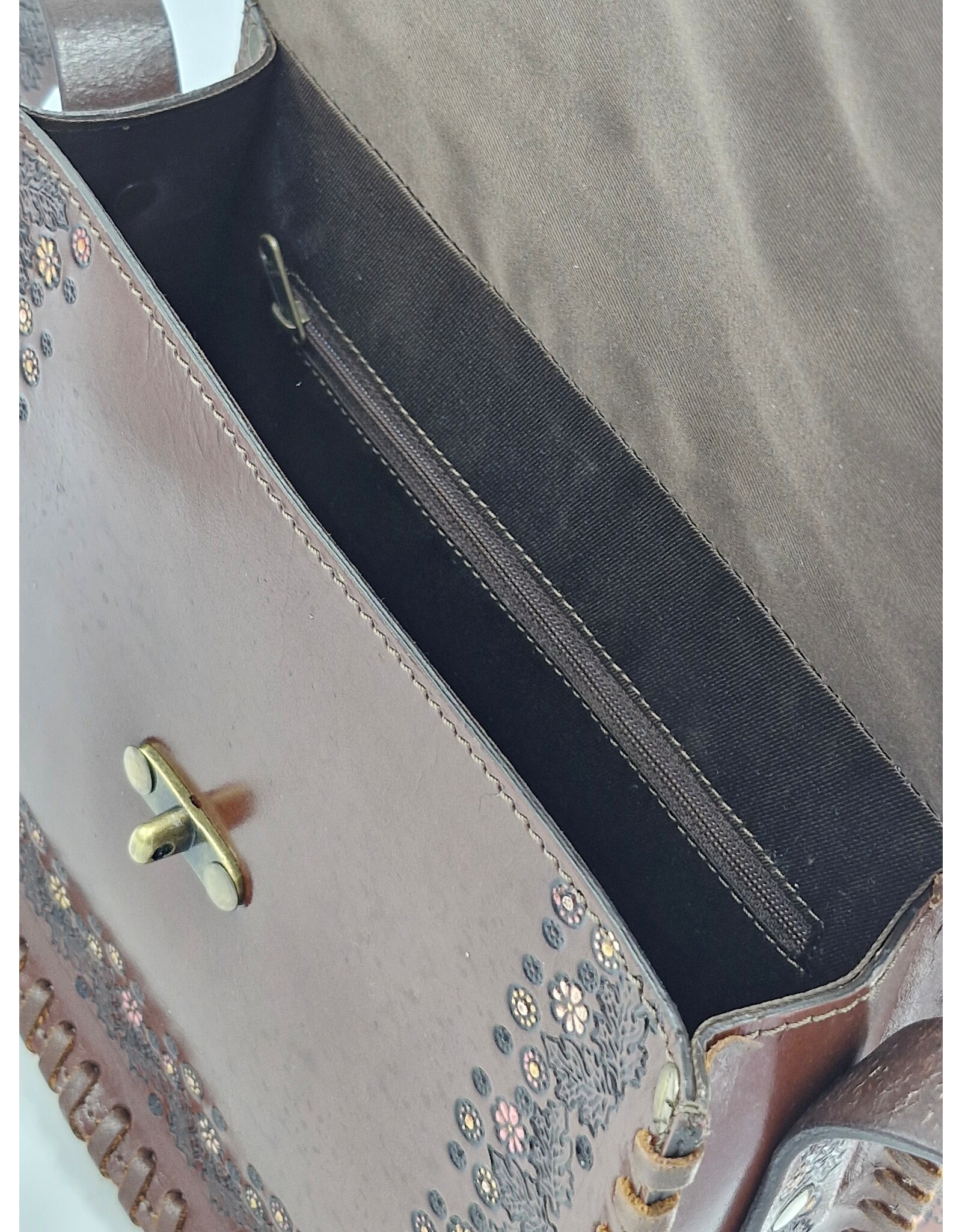 Trukado Leather Shoulder bags  leather crossbody bags - Leather Saddle Bag with Embossed Sunflower and Hook