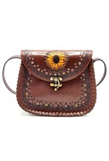 Trukado Leather Shoulder bags  leather crossbody bags - Leather Saddle Bag with Embossed Sunflower and Hook