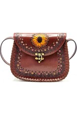 Trukado Leren schoudertassen Leren crossbody tassen - Leren Zadeltas met reliëf Zonnebloem en Haakje