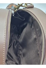 Trukado Leren tassen - Leren Ronde Handtas met Bloemen reliëf bruin