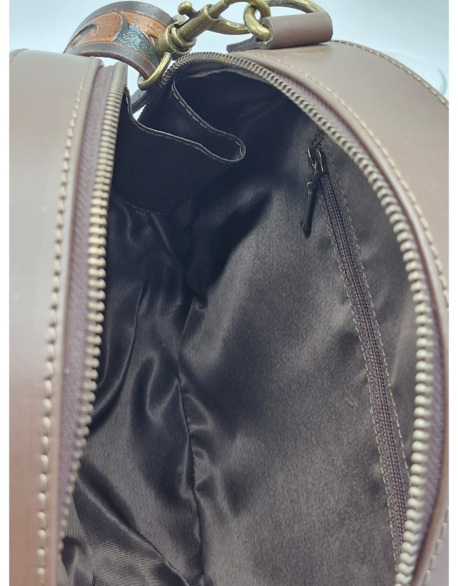 Trukado Leather bags - Leather Round Handbag with Floral embossing, turquoise