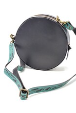 Trukado Leather bags - Leather Round Handbag with Floral embossing, turquoise