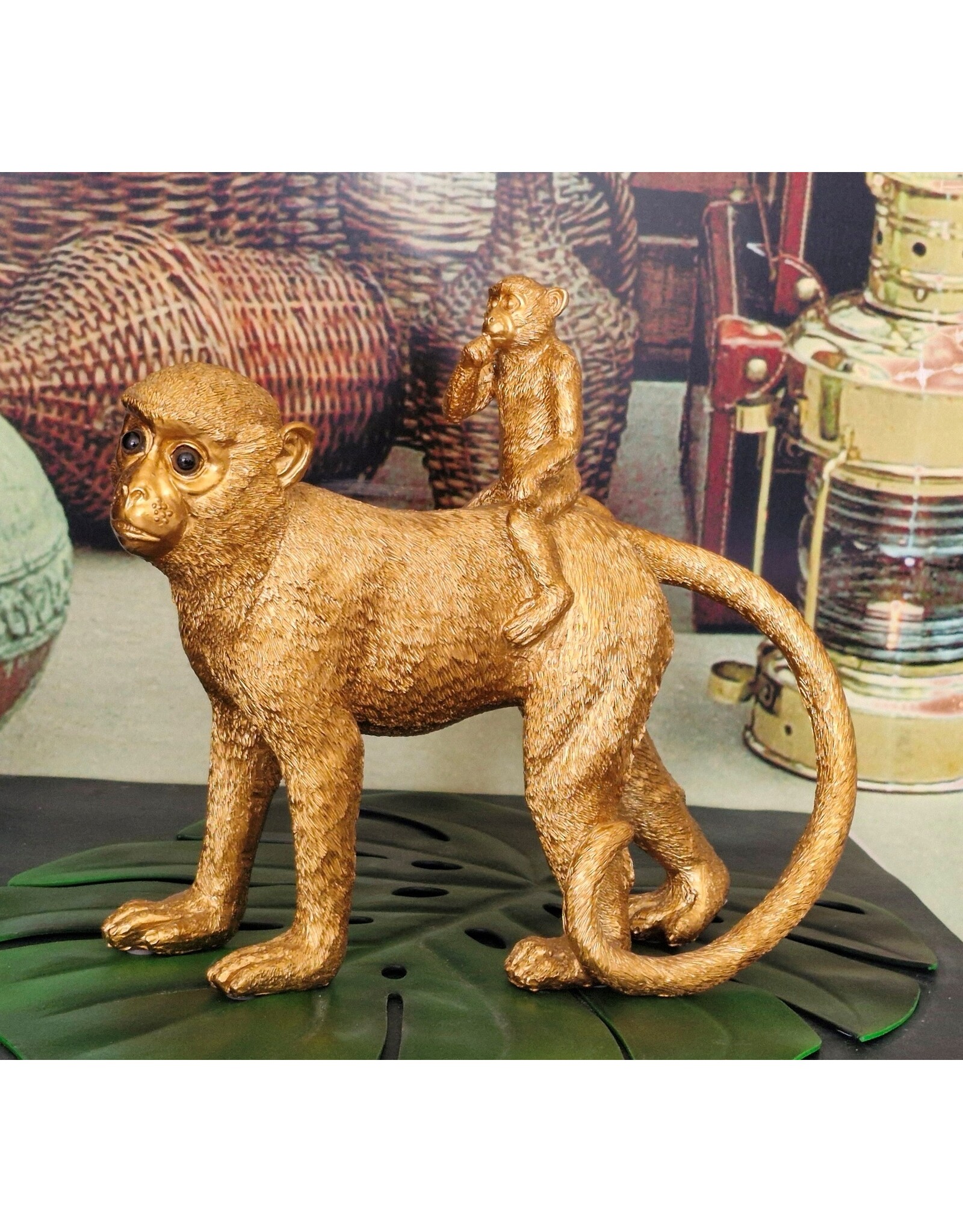 Trukado Giftware & Lifestyle - Gouden Aap met Baby op de rug beeld 31cm