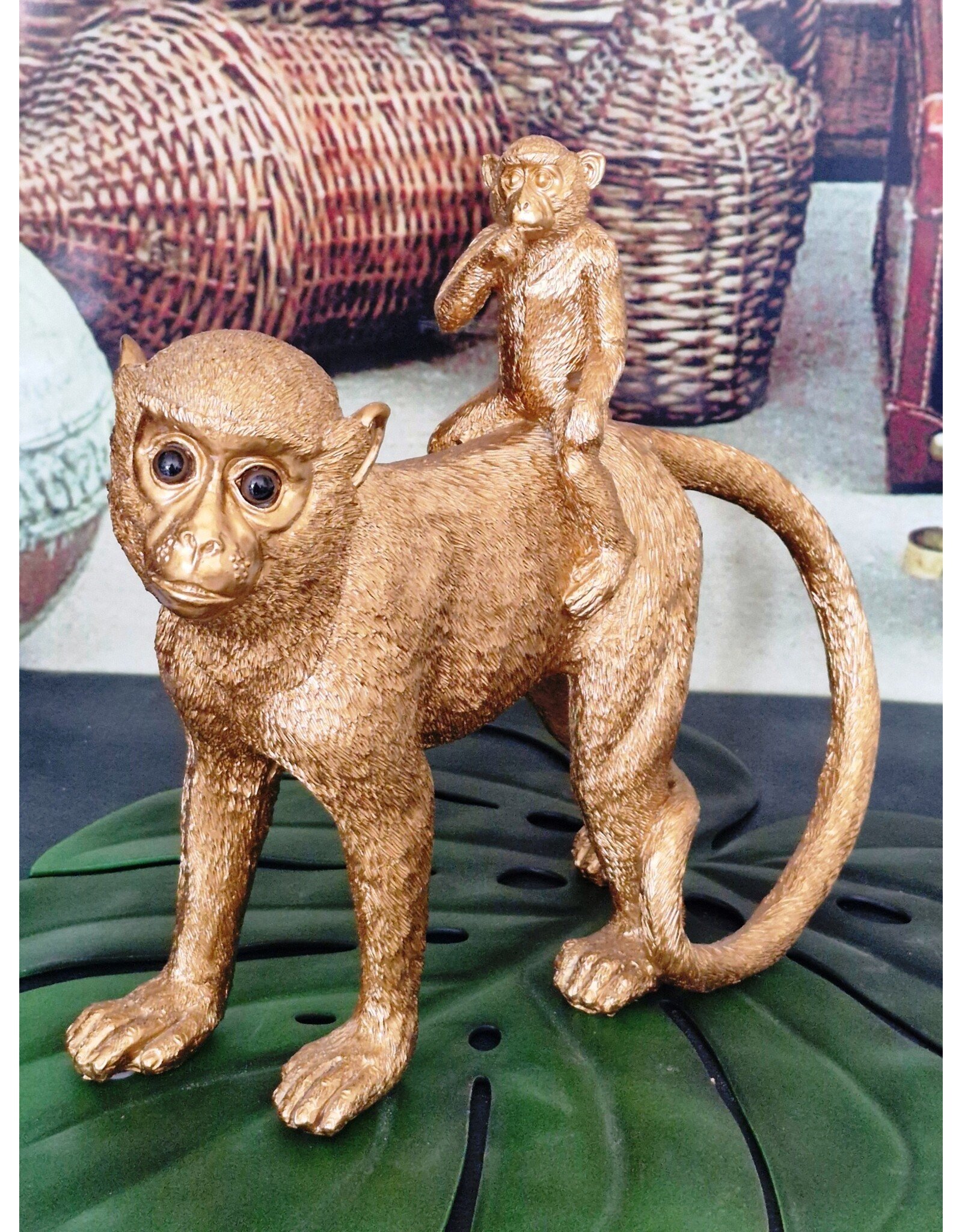 Trukado Giftware & Lifestyle - Golden Monkey with Baby on Back figurine 31cm