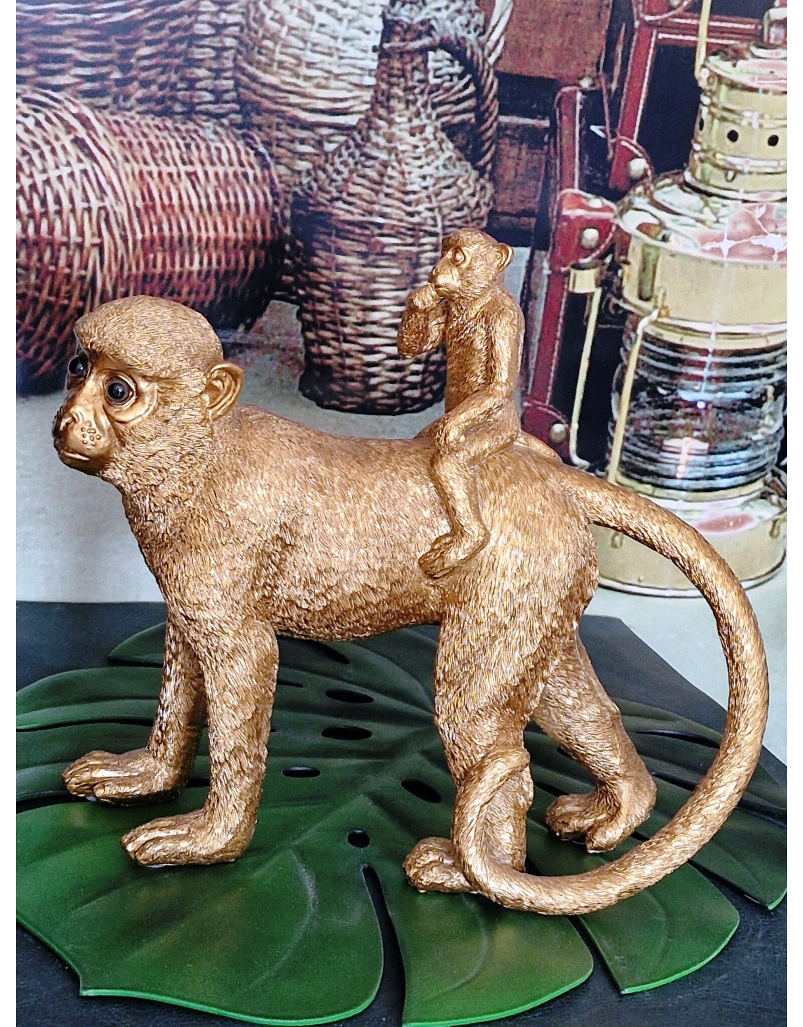 Trukado Giftware & Lifestyle - Golden Monkey with Baby on Back figurine 31cm