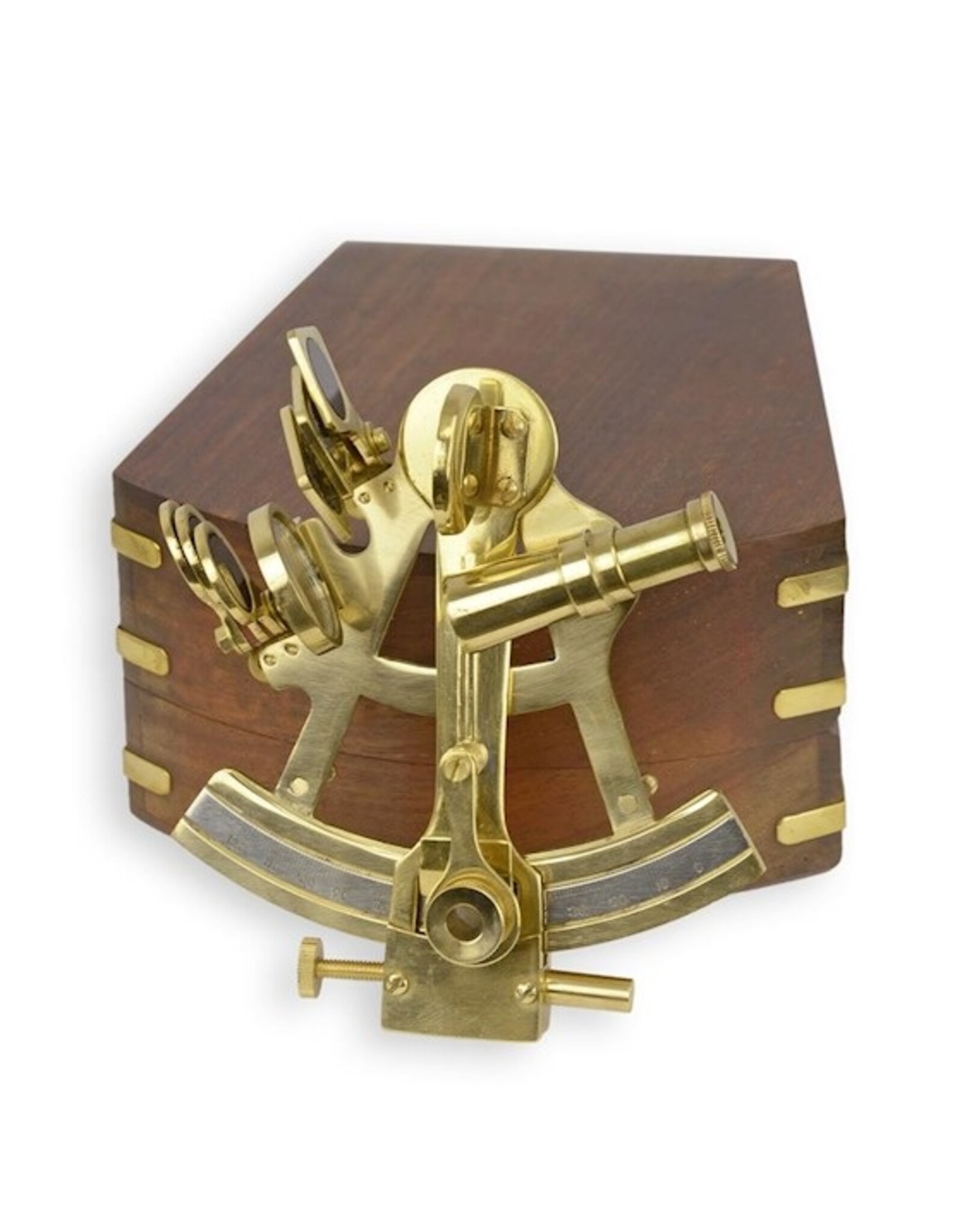 JB Miscellaneous - Sextant in houten kistje - messing, medium formaat