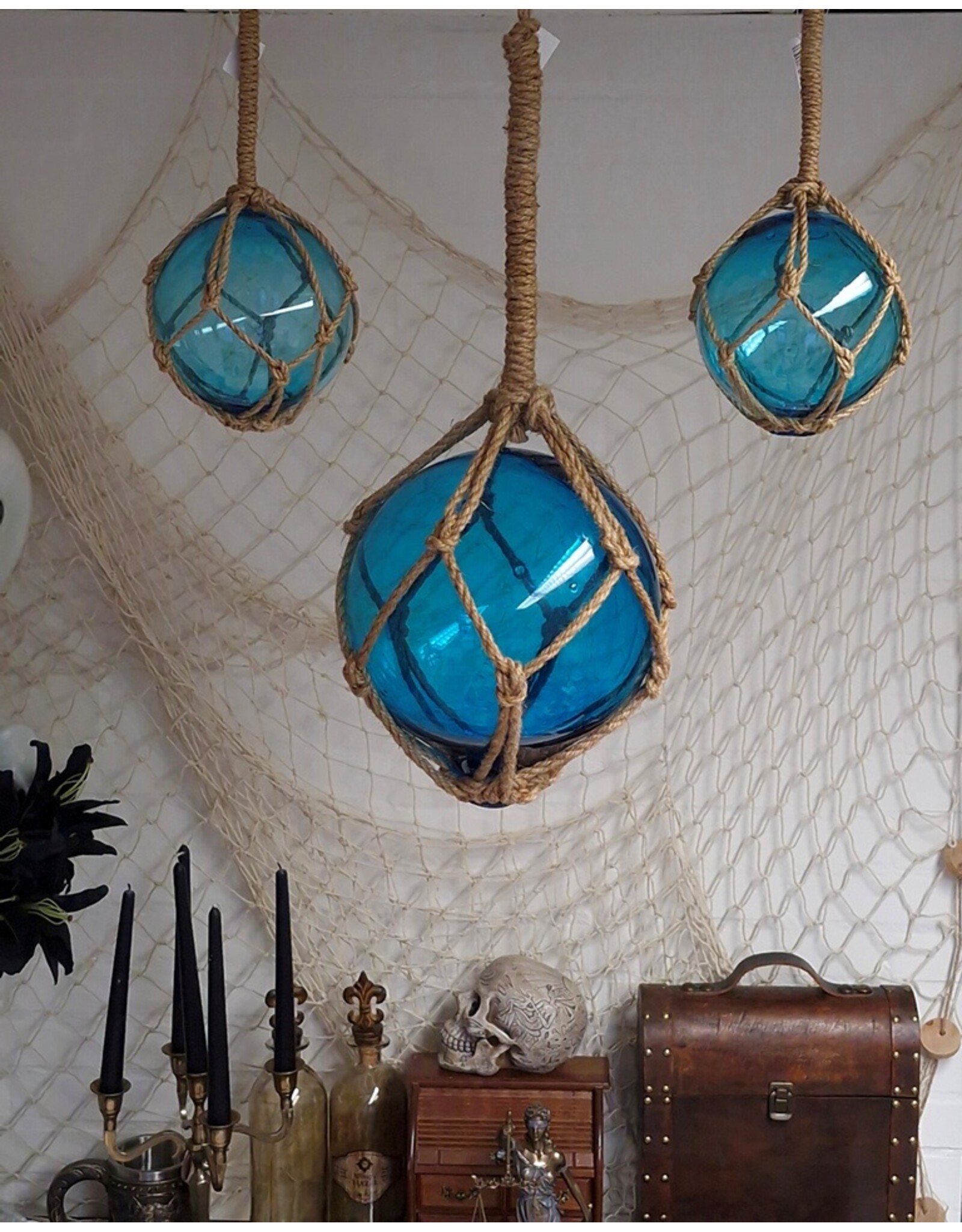 Trukado Miscellaneous - Visnet drijvers Glazen Bollen  Set Turquoiseblauw