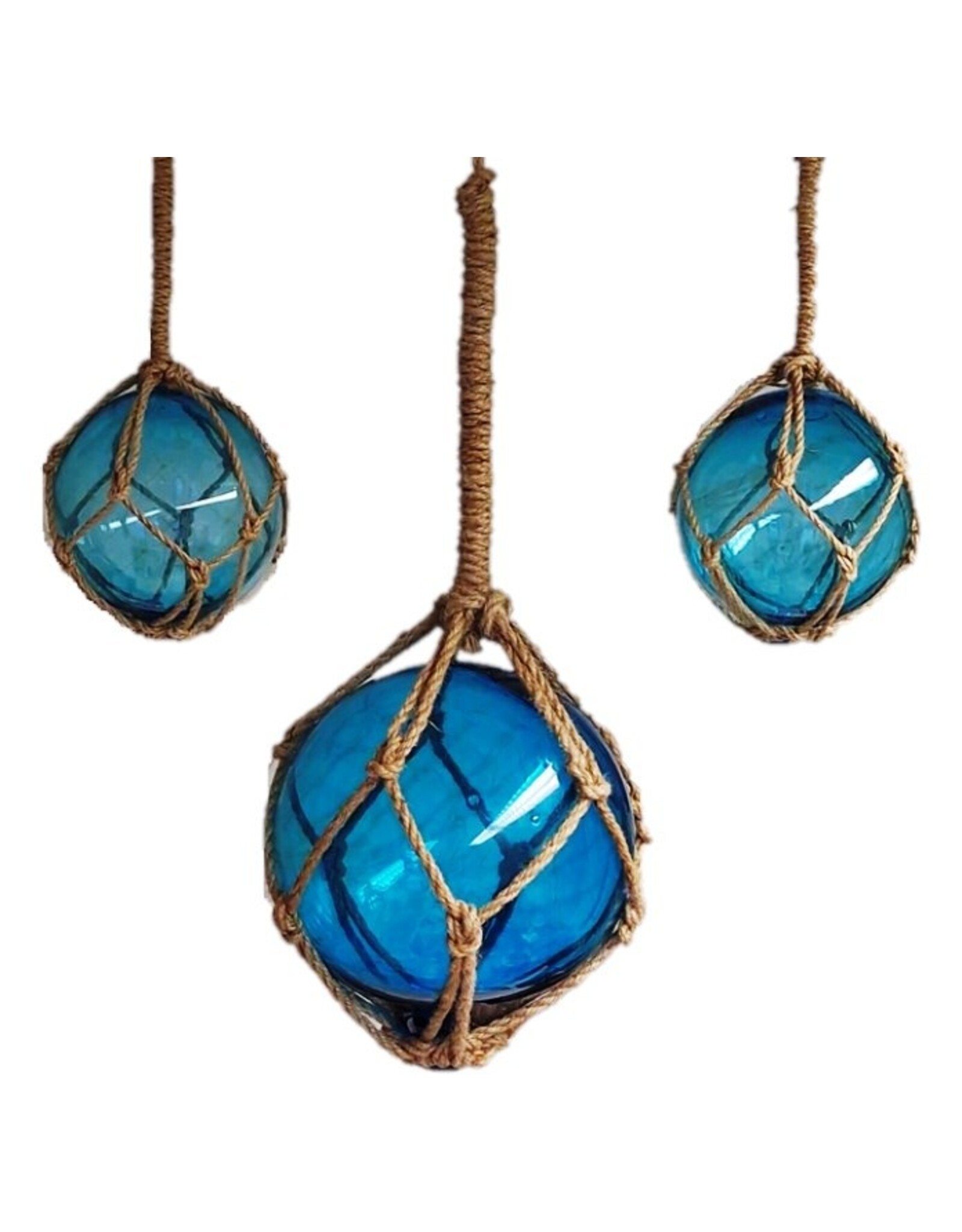 Trukado Miscellaneous - Visnet drijvers Glazen Bollen  Set Turquoiseblauw
