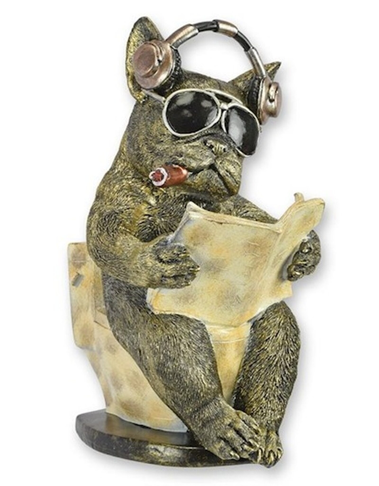 JB Giftware & Lifestyle -  Bulldog zittend op de WC pot met Sigaar en Krant