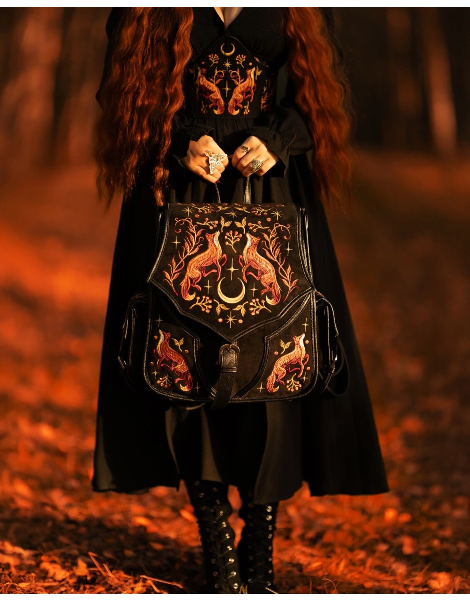 Restyle Fantasy bags and wallets - Mystic Fox Backpack with embroidered foxes