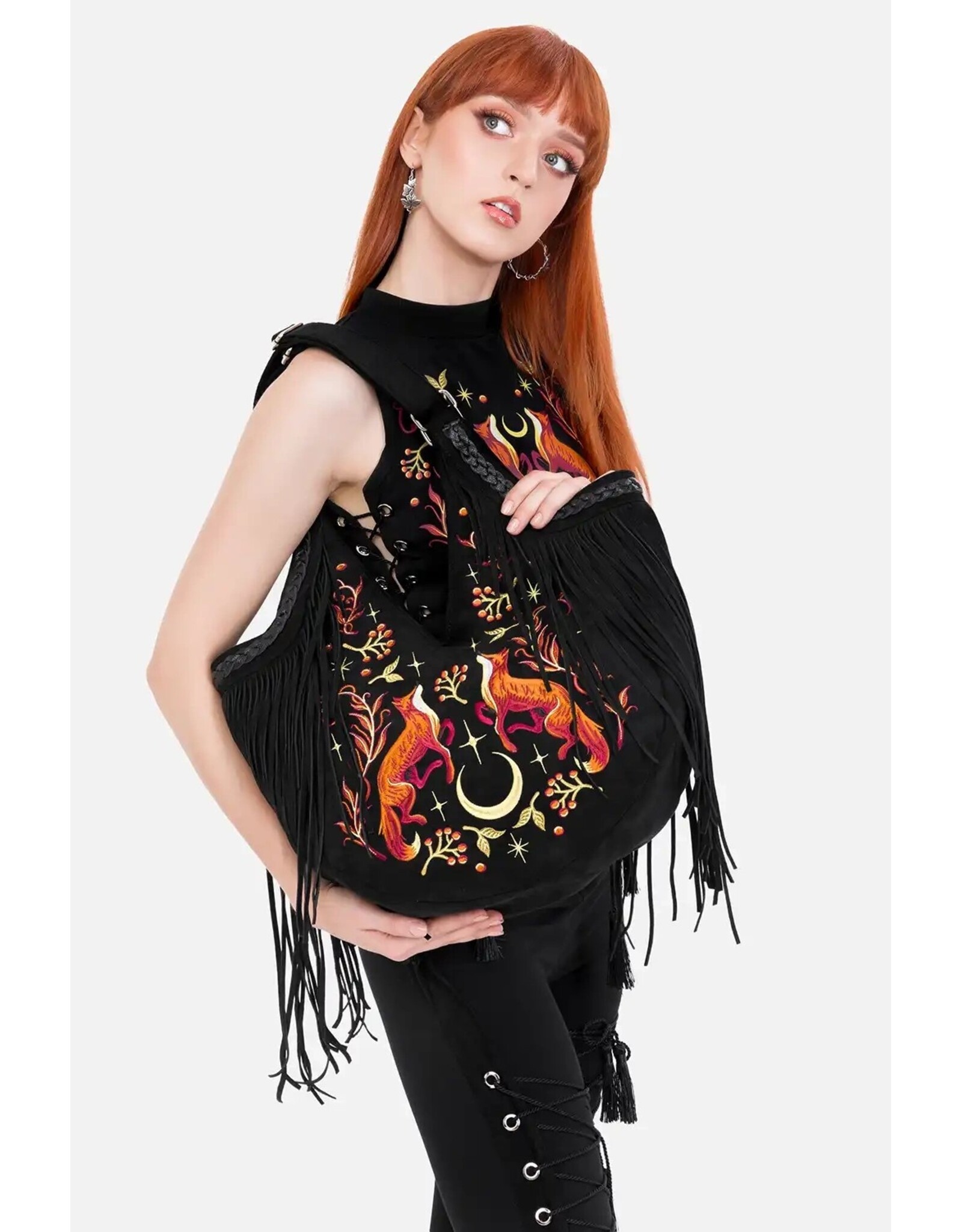 Restyle Fantasy tassen en portemonnees - Lunar Grove grote tas met geborduurde vossen