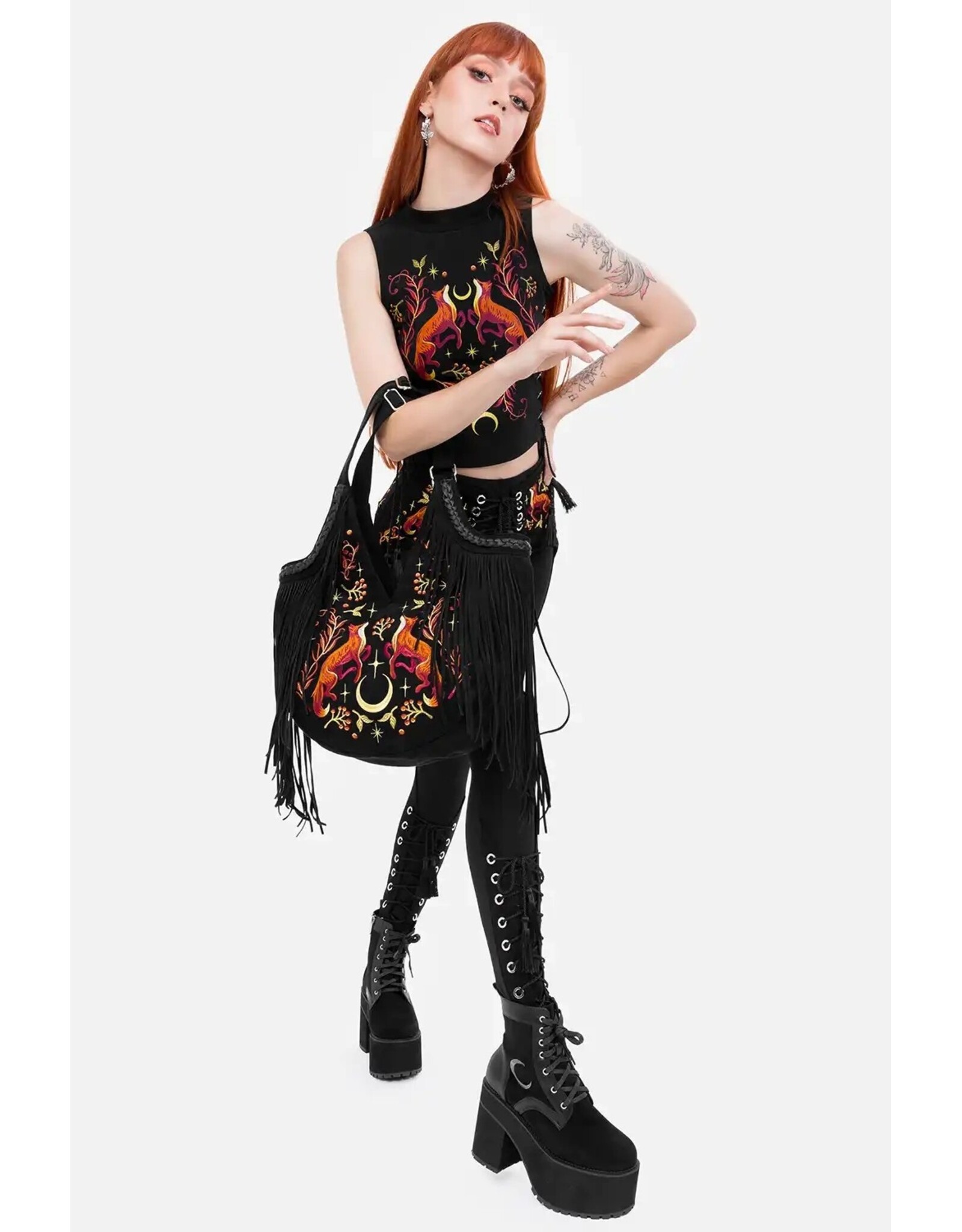 Restyle Fantasy tassen en portemonnees - Lunar Grove grote tas met geborduurde vossen