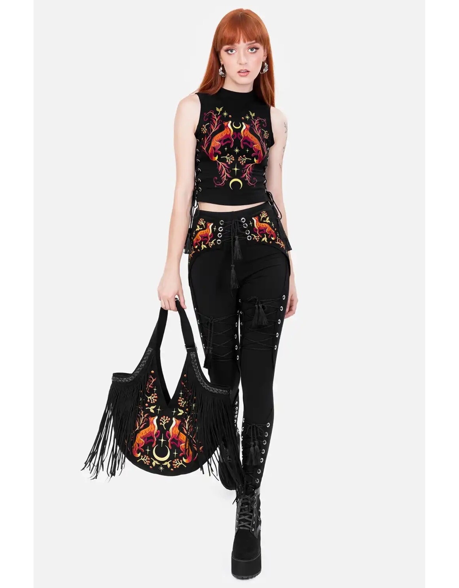 Restyle Fantasy tassen en portemonnees - Lunar Grove grote tas met geborduurde vossen