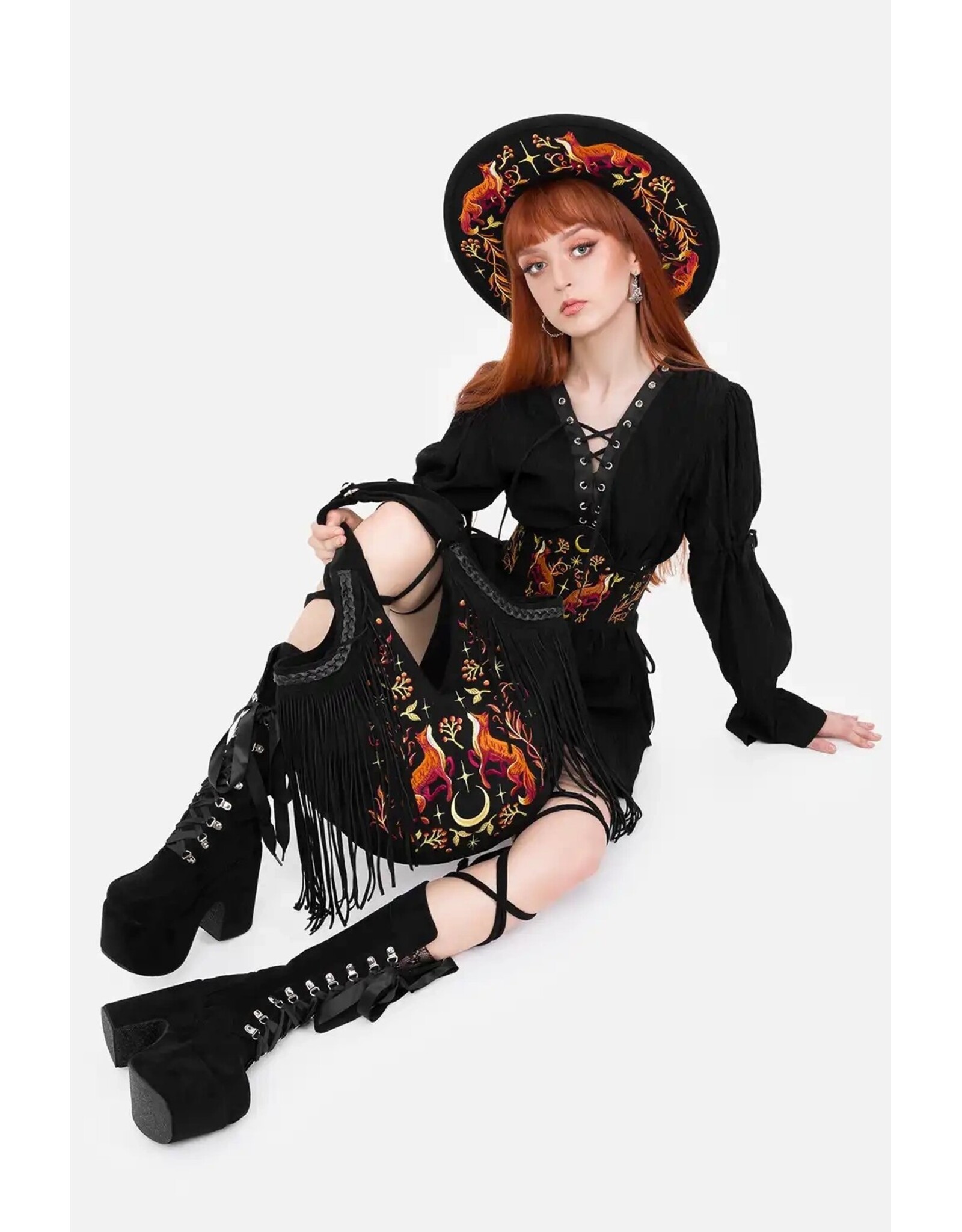 Restyle Fantasy tassen en portemonnees - Lunar Grove grote tas met geborduurde vossen