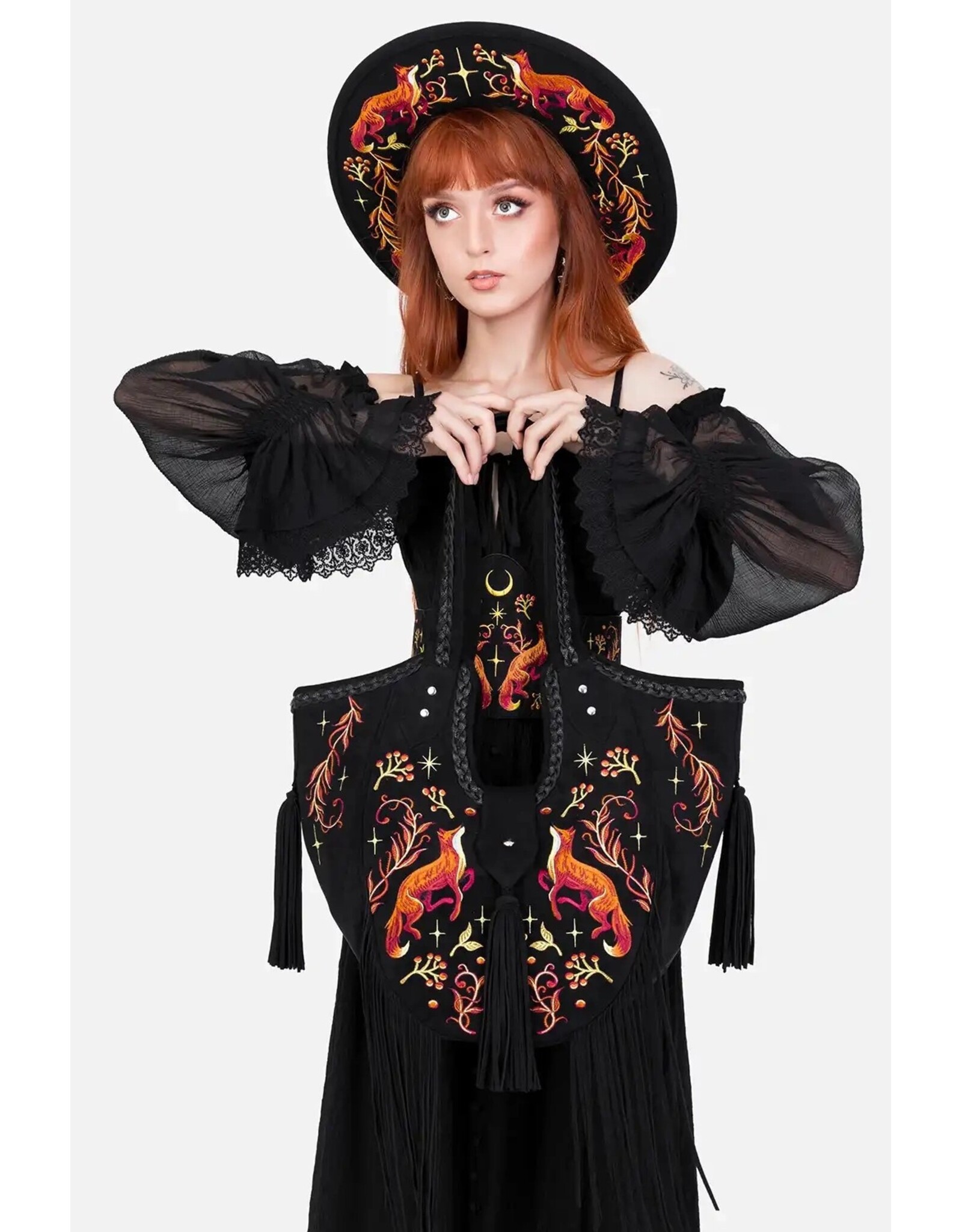 Restyle Fantasy tassen en portemonnees - Fox Meadows tas met geborduurde vossen en franjes