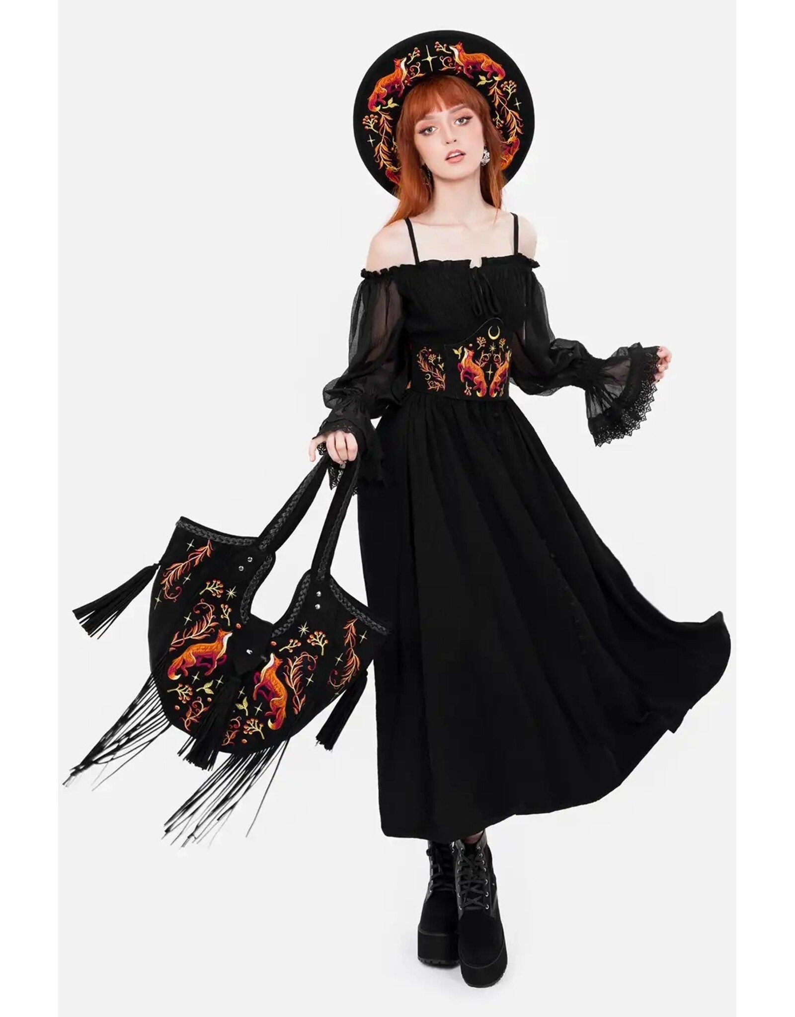 Restyle Fantasy tassen en portemonnees - Fox Meadows tas met geborduurde vossen en franjes