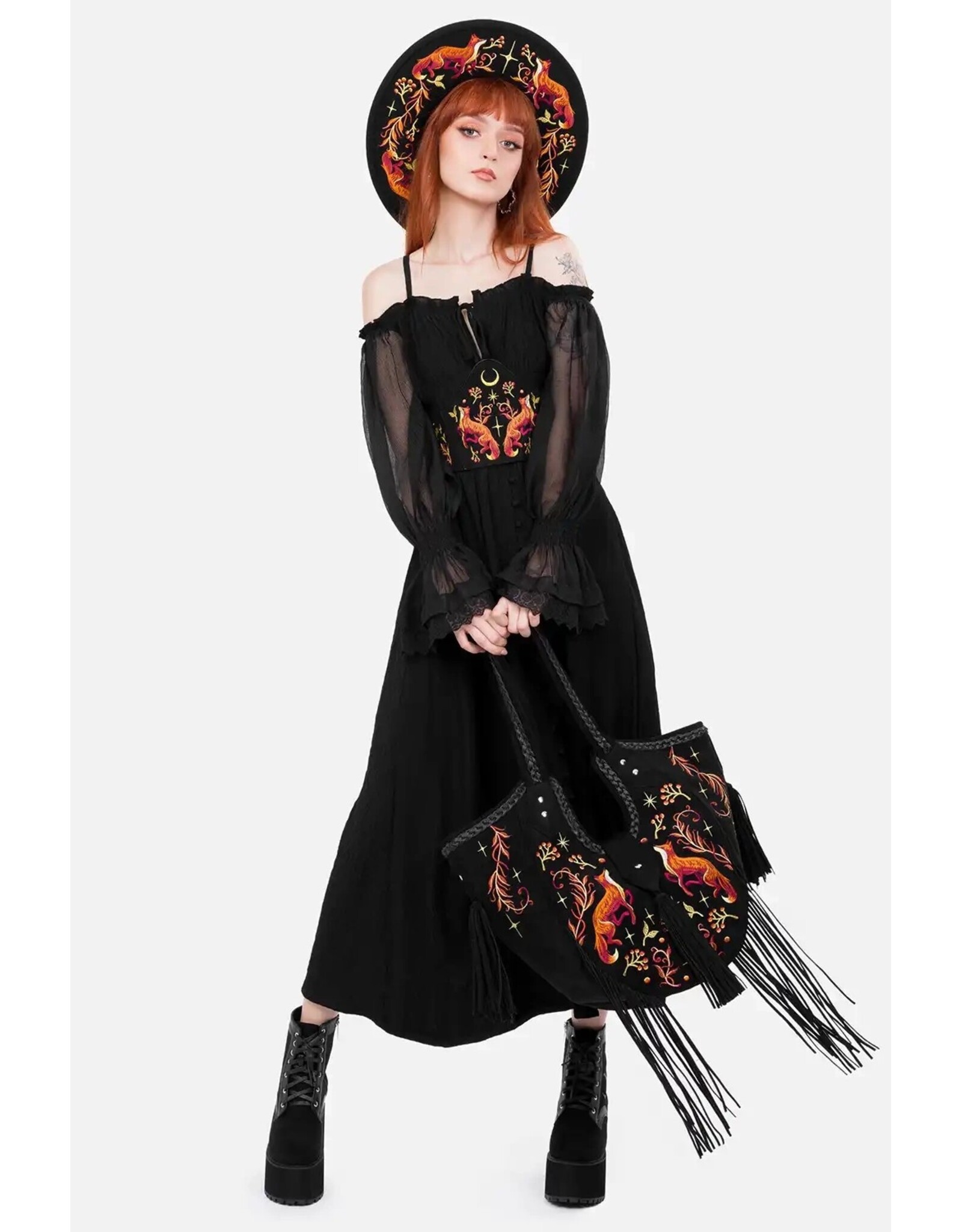 Restyle Fantasy tassen en portemonnees - Fox Meadows tas met geborduurde vossen en franjes