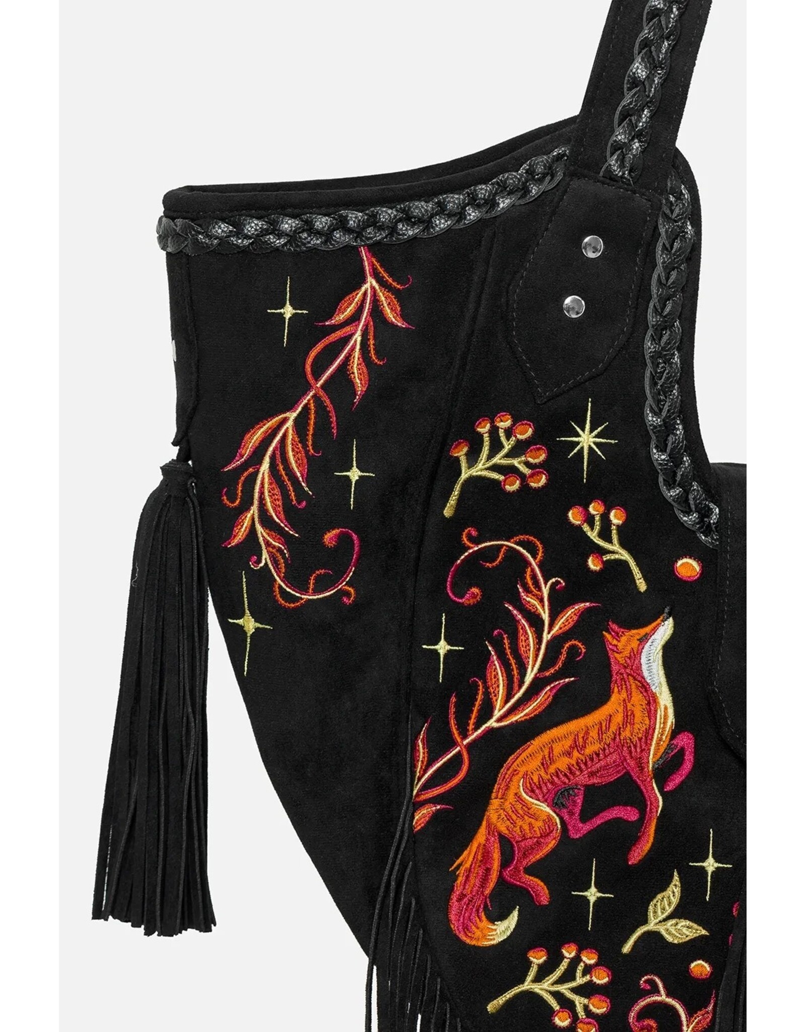 Restyle Fantasy tassen en portemonnees - Fox Meadows tas met geborduurde vossen en franjes