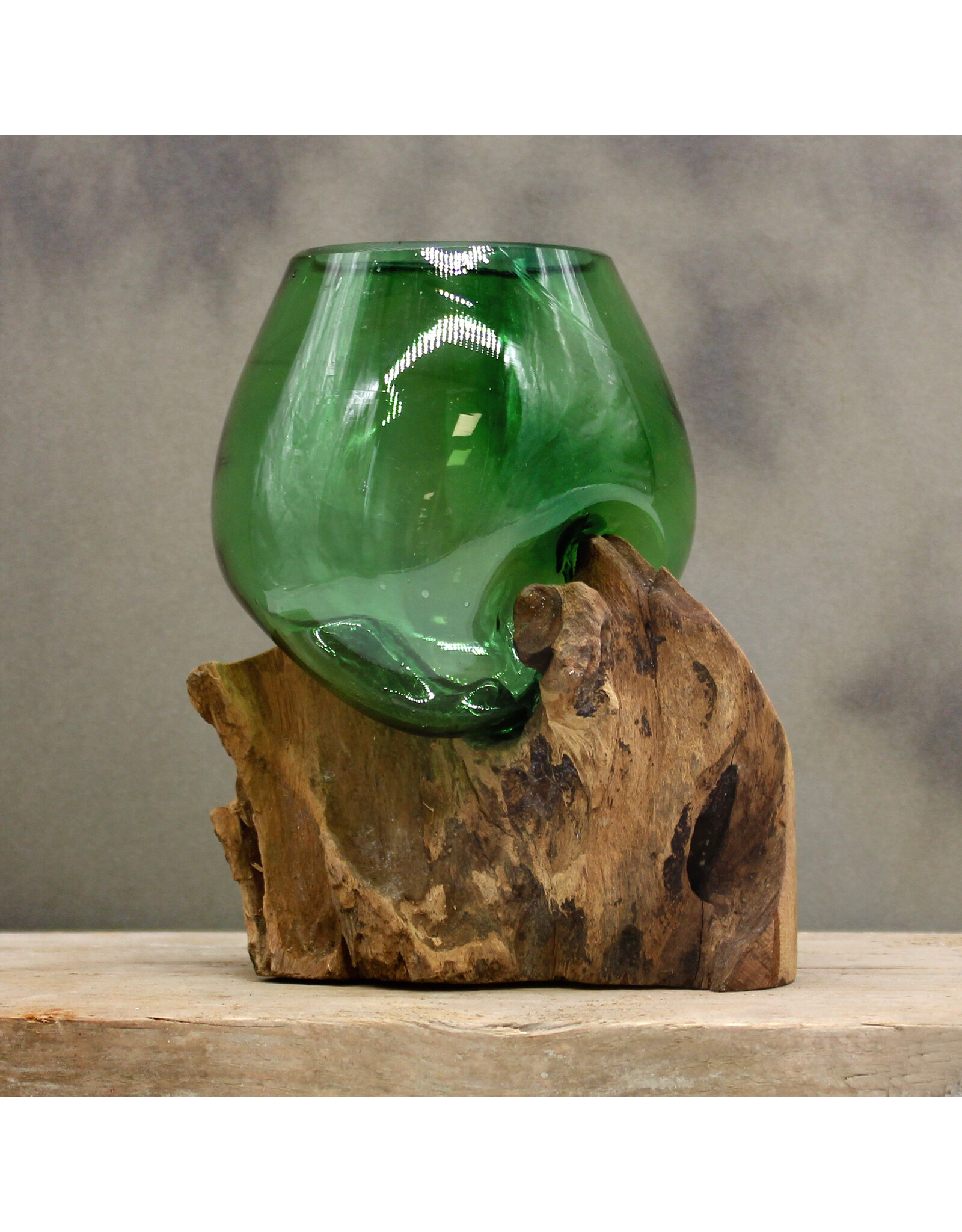 AWG Miscellaneous - Kleine Groene Kom op Hout - Gerecycled Bierflessen