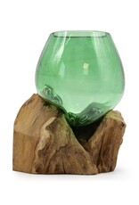 AWG Miscellaneous - Small Green Bowl on Wood - Recycled Beer Bottles