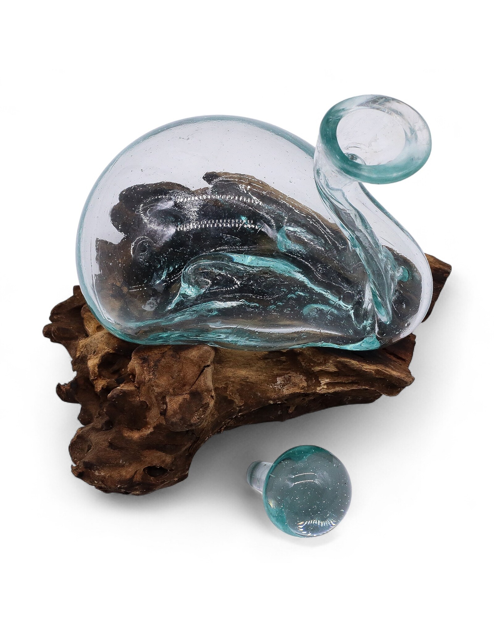 AWG Miscellaneous - Gesmolten Glas Eendkaraf op Hout met Stop
