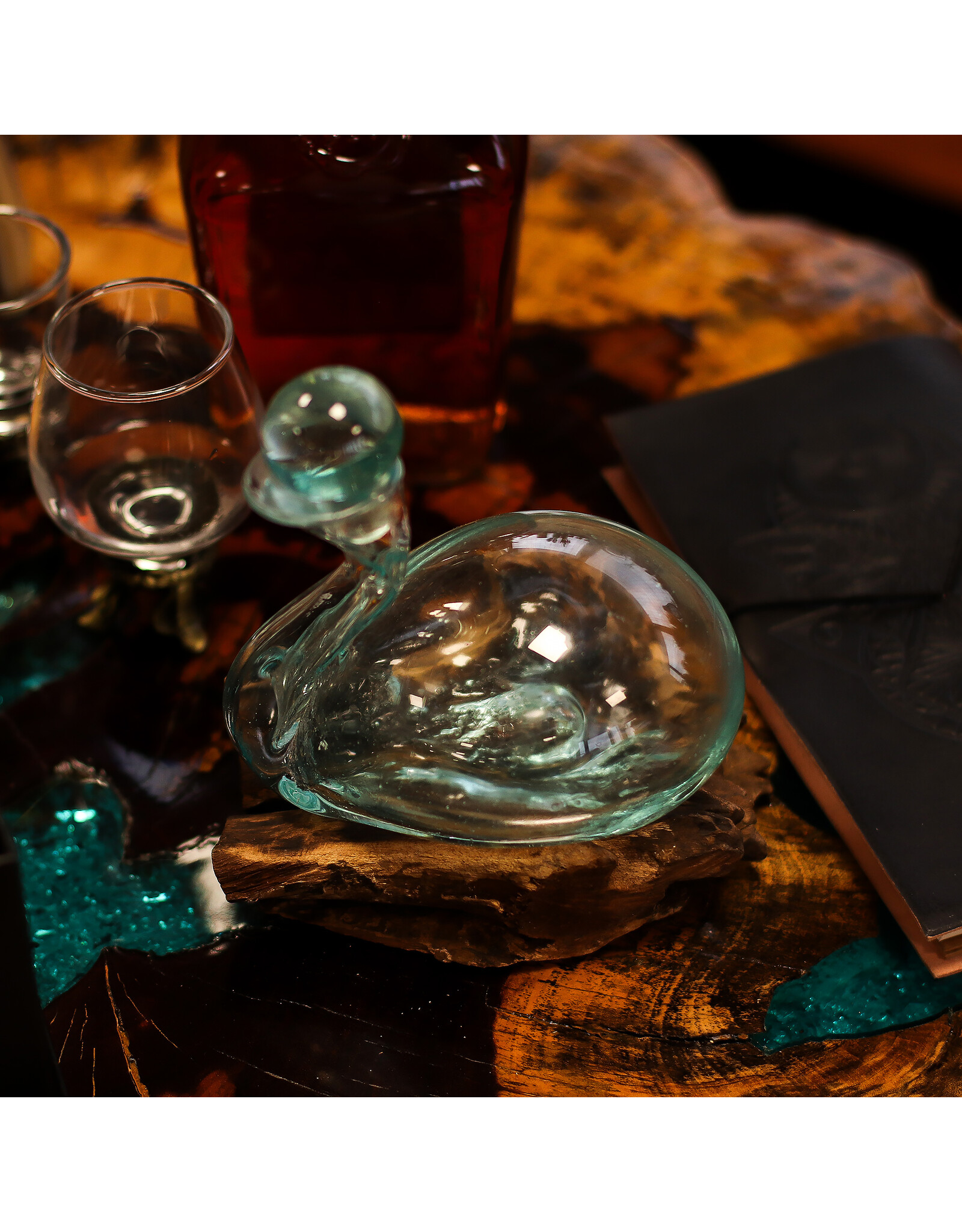 AWG Miscellaneous - Melted Glass Duck Carafe on Wood with Stopper